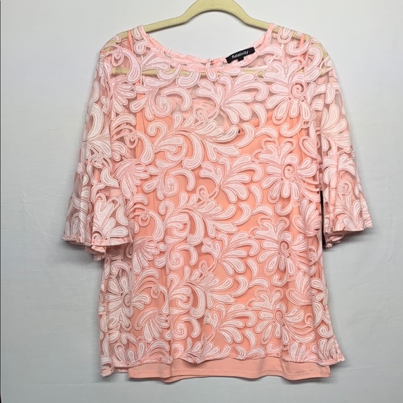Relativity Pink Scroll Leaf Blouse - Picture 1 of 7